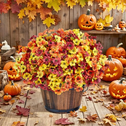 XIANNVXI 16 mazzi di fiori artificiali colorati come veri fiori autunnali, decorazione autunnale, per esterni, fiori artificiali, rami decorativi autunnali, fiori selvatici, bouquet di fiori