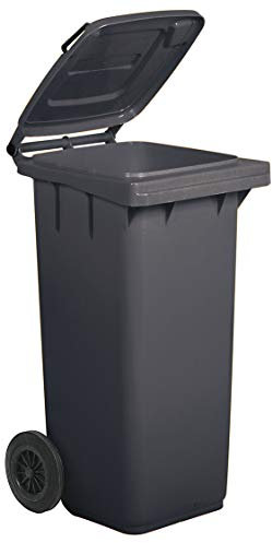 Mobil Plastic - Bidone Raccolta Differenziata 120 Litri con Coperchio e Ruote per Uso Esterno | Colore Grigio | Plastica Resistente | Certificato UNI EN 840