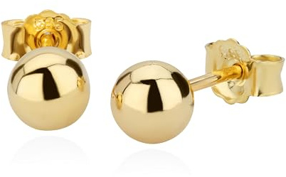 NKlaus Ohrstecker Gold 585 Echtgold für Damen, Kugel, Ø 5 mm, 2 Stück | Ohrringe aus 14 Karat Gelbgold, hochglanzpoliert; klassisches Design für Kinder, robust und angenehm zu tragen