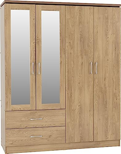Seconique Charles 4 Door 2 Drawer Wardrobe in Oak Effect Veneer