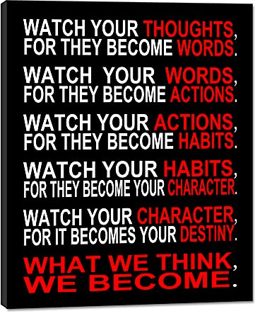 Pyradecor Watch Your Thoughts Motivational Classroom Poster Modern Canvas Prints Wall Art Paintings Ready to Hang for Office Living Room Home Decorations Stretched Pictures Artwork