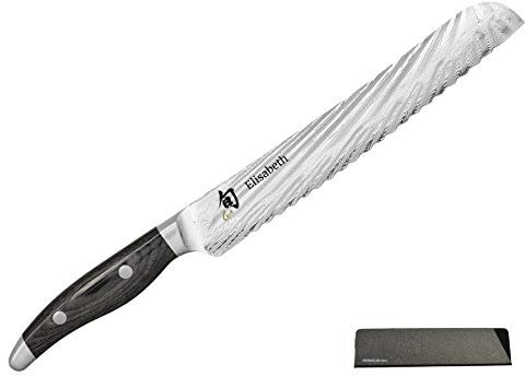 Kai Shun Nagare - Cuchillo Santoku (Acero de Damasco con Grabado, Incluye Funda Protectora de la Hoja Prymo), Acero Madera, 2 Cuchillo con Grabado, 5 Brotmesser 23cm