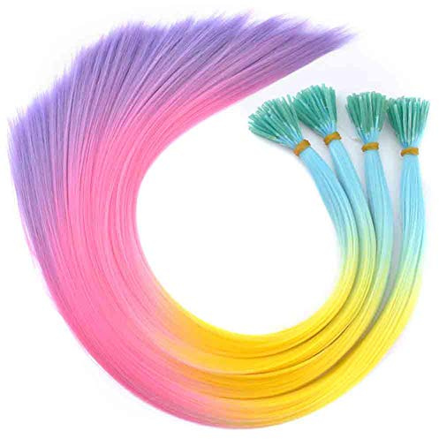 DENIYA 50 Pieces 20 Inches Gradient Colors Party Highlights Colorful Straight Synthetic I Tip Hair Extensions Straight Long Hairpiece