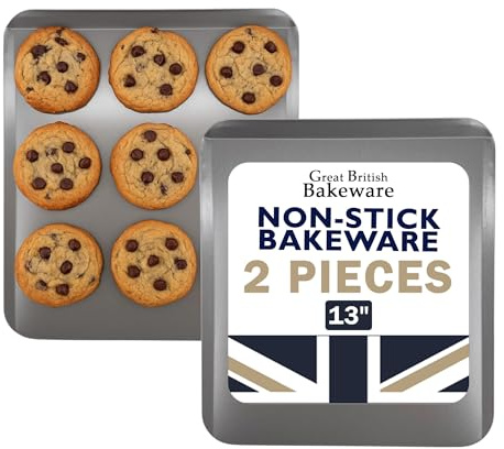 Samuel Groves 33cm Slide Off Baking Cookie Sheet Tray Pack of 2, Baking Sheet, Baking Tray, Roasting Tray, Bakeware, Biscuit/Ginger Bread Sheet Superior Double Coated Non Stick, Made in England