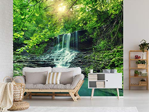 Fotomural Vinilo para Pared Cascada en el Bosque | Fotomural para Paredes | Mural | Vinilo Decorativo | Varias Medidas 350 x 250 cm | Decoración comedores, Salones, Habitaciones...