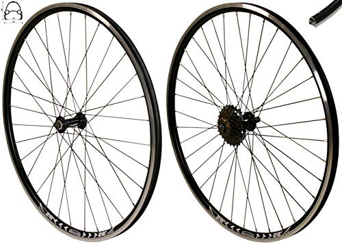Redondo 28 Zoll Laufrad Set HR + VR Hohlkammer Felge QR Schwarz + 6-Fach Kranz