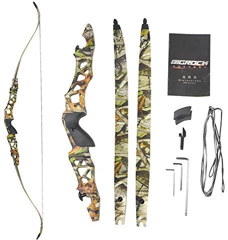 AMEYXGS 64 Arco Ricurvo Arco in Legno Arco da 30-60lbs Archi Ricurvi Arco Tradizionale per Tiro al Bersaglio e Caccia All'aperto (Camo, 30lbs)