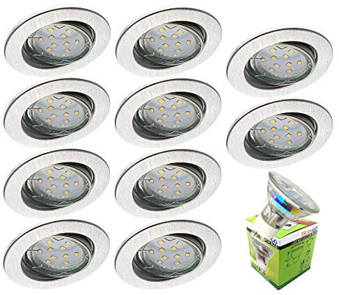 Trango 10er Set 6729-109GUSDAK LED Einbaustrahler in Rund Aluminium inkl. 10x 5 Watt 3-Steps dimmbar LED Leuchtmittel 3000K warmweiß Einbauleuchten, Deckenspots, Einbauspots, Deckenleuchte