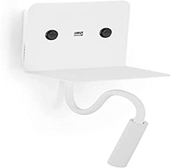 Applique murale LED en aluminium noir pour lecture (Blanc USB)