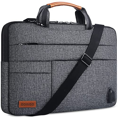 DOMISO - Funda impermeable para ordenador portátil (15 – 15,6 pulgadas, con puerto de cargador USB externo, bandolera, para Netbook/Lenovo/Acer/ASUS/Dell/HP, cremallera negra