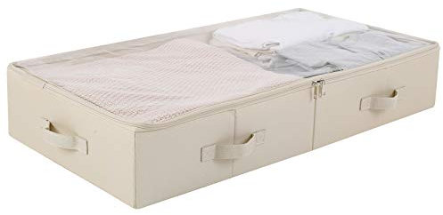 Geräumige Sichtbare Unterbett-Aufbewahrungsboxen mit Deckel für Schuhe, Decken, Bettwäsche, einfach zu montieren, beige