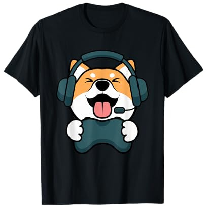 Gamer Hund Shiba Inu Gaming Zocken Nerd Lustig Kawaii Zocker T-Shirt