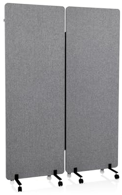 hjh OFFICE Mobile Akustik Trennwand 2er Set 177 x 60 cm FLEXMIUT Stoff Dunkelgrau Raumteiler mit Rollen & Gleiter 891006