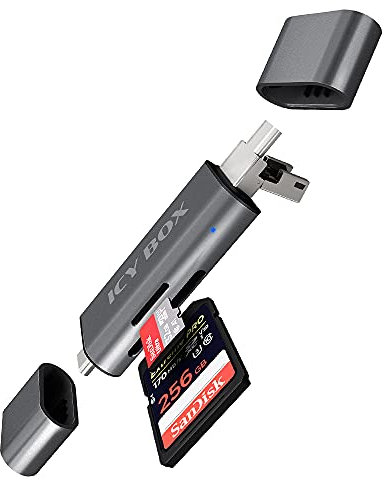 ICY BOX SD Kartenleser mit USB 3.0 für SD & Micro-SD, 3 USB-Stecker (USB-C, USB-A, Micro-USB), OTG, Aluminium, IB-CR201-C3