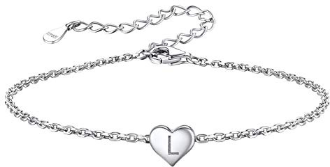 Silvora Pulsera Plata 925 Mujer Brazalete Letra L Corazon Pareja