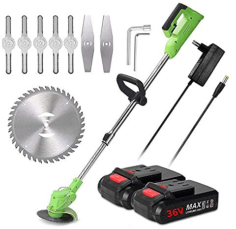 36V Decespugliatore Batteria Tagliabordi Elettrico Senza Filo Con 2 Batterie Tagliaerba Leggero 90° Testata Regolabile E Maniglia Telescopica per Rifilare Il Prato, Erba da Taglio