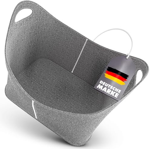 Xcelenze - XXL Holzkorb für Kaminholz Filzkorb extra dicker Filz & verstärkte Griffe | Filztasche faltbar auch als Einkaufskorb Auto & Aufbewahrungskorb für Holz Zeitungen (Hellgrau)