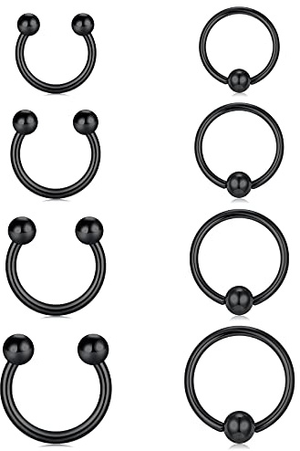 Funseedrr Nasenpiercing Nasenring Edelstahl 16G Hufeisen Ringe Septum Nase Lippe Tragus Helix Piercing Ring Schwarz