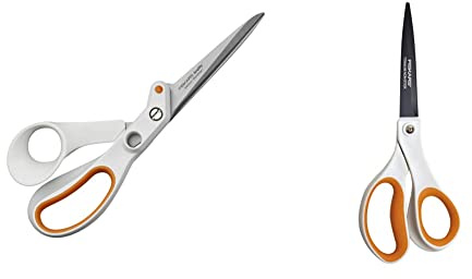 Fiskars Razor Edge Allzweckschere, 21 cm, Weiß/Orange, Amplify, 1005223 & Antihaft-Universalschere, Länge: 21 cm, Titan-Beschichtung/Rostfreie Stahl-Klinge/Kunststoff-Griffe, Weiß/Orange, 1004721