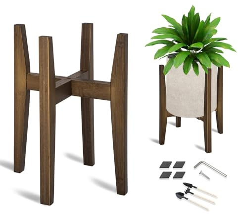 OERGKE Soporte ajustable para plantas, soporte de bambú moderno de mediados de siglo para plantas de interior, soporte de flores de esquina para sala de estar, se adapta a macetas de 8 a 12 pulgadas,