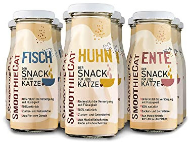 Katzen Smoothie SmoothieCat 12er Mix - je 4X: Huhn, Ente, Fisch - Flüssignahrung für Katzen - Katzensuppe - Katzenmilch - Zucker- & glutenfrei - je 150ml