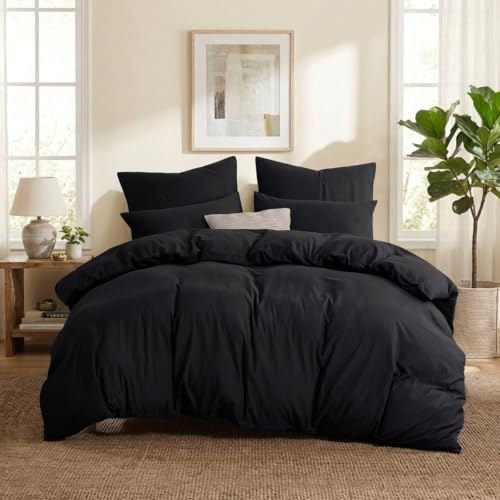Aisbo Bettwäsche 200x200 3teilig Schwarz - Mikrofaser Bettwäsche-Sets mit Reißverschluss, ÖKO-TEX Bettbezug 200x200cm 3tlg mit Kissenbezug 80x80 cm, Weich und Bügelfrei