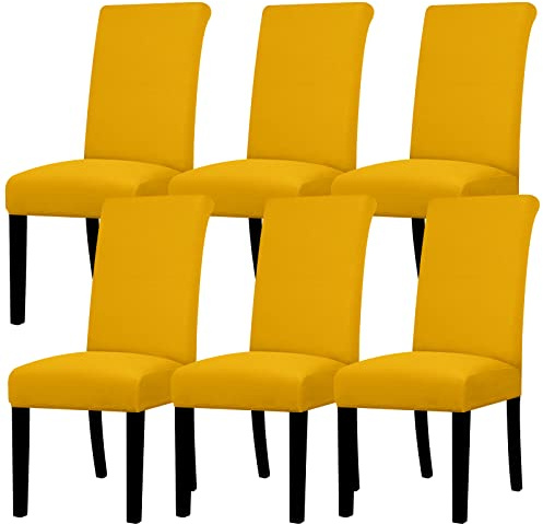 Lellen Dining Chair Covers Set of 6, Stretch Chair Covers Dining Chair Slipcovers Removable Washable Reusable Home & Kitchen Decor Protector Dining Room Chair Covers,Golden