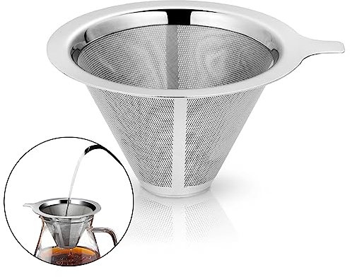 Pour Over Coffee Filter,Stainless Steel Paperless Coffee Maker Filter,Permanent Pour Over Coffee Dripper for Single Cup Brew,Double Layer Mesh Pour Over Coffee Dripper, for Manual Coffee Maker