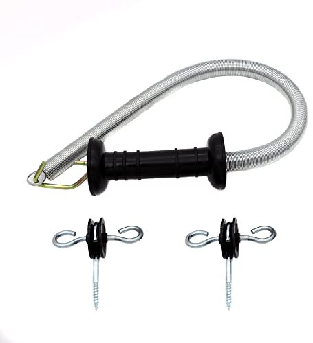 Electric Fence Spring Gate Handles Kit, Electric Fence Handle Set with Anchors, 16-Feet Tension Spring (Black) (1)