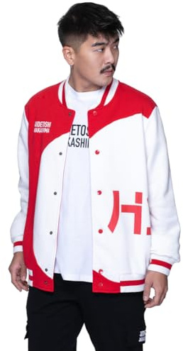 HIDETOSHI WAKASHIMA Harajuku Herren College Jacke im amerikanischem Stil, regulärer Passform, in 3 Farben, in S bis XXL (as3, alpha, m, regular, regular, rot/weiß)