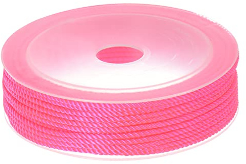 sourcing map Trenzado Nylon Cordel Hilo Rebordear Cordón 2mm 13M/43 Pies Extrafuerte Trenzado Nylon Cuerda para Elaboración Pulseras Joyería Fabricación, Caliente Rosa