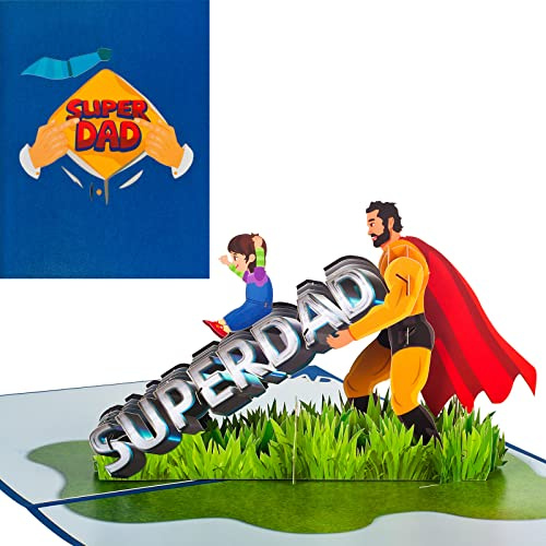 3D Karte für Vatertag,Pop Up Karte für Vaters Geburtstag,Klappkarte mit Umschlag - Super Dad