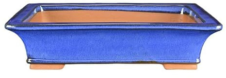 Rechteckige Bonsaischale aus blau glasiertem Steinzeug 49x34x11 cm - J01a