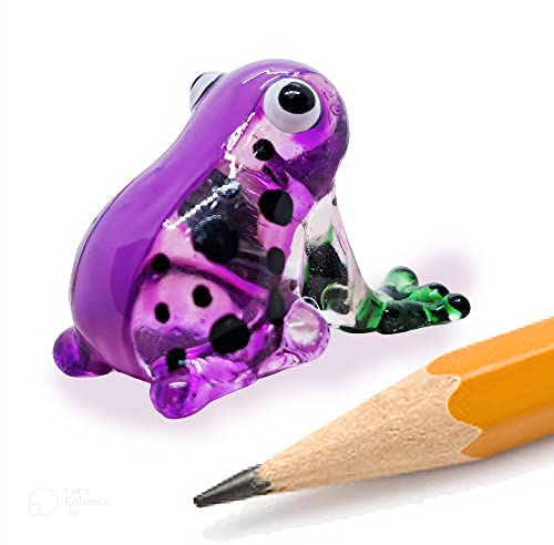 WitnyStore Tiny ¾ Inch Purple Black Dotted Short Face Frog Figurine - Miniature Hand Blown Glass Poison Dart Frogs Amphibian Animals Colorful Small Crystal Decorative Collectible Figures Décor Gifts