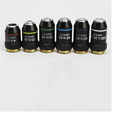 Ausrüstung für Labormikroskope Biologische Mikroskope Objektiv 4X 10x 20x 40x 60x 100x (Öl) Achromatische objektive Linse Mikroskop-Zubehör (Color : 4-100X 6 PCS per Set)