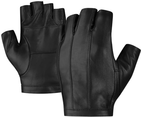 Harssidanzar Driving Gloves For Mens,Unlined Fingerless Half Finger Leather Driving Gloves KM049US,Black,Size XL
