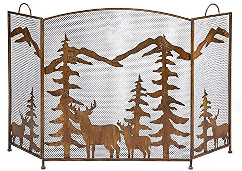JUNNIU Robusto Schermo per Camino Rustico in Stile Rustico, Bellissimo Schermo per caminetto a Gas con Manici e 4 Piedi Rotondi, 55,9 × 31,9 Pollici Decoration