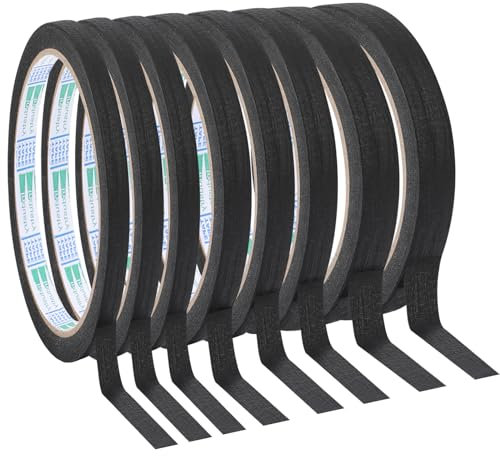 Mozeat Lens Fine Line Tape, 8 Rouleaux de Ruban de Masquage Noir, 3/6,5/13 mm de Large, Pour Travaux Manuels et Décoration