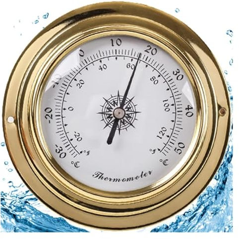 TANIDA Precision Barometer Brass Case 3.8in 98mm Clock Tide Clock Weather Forecast Boat Accessory, No Battery Needed, For Offices Garden Indoor Outdoor (Color : Clock) (Color : Thermometer)