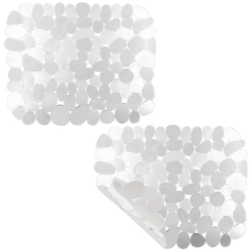 Coopay 2 Pack Kitchen Sink Mat Small Size Plastic Pebble Kitchen Mat PVC Eco-Friendly Adjustable Stainless Steel/Porcelain Dish Drying Pad Protector for Bottom of Sink, 12.2 x 10 Inches (Clear)
