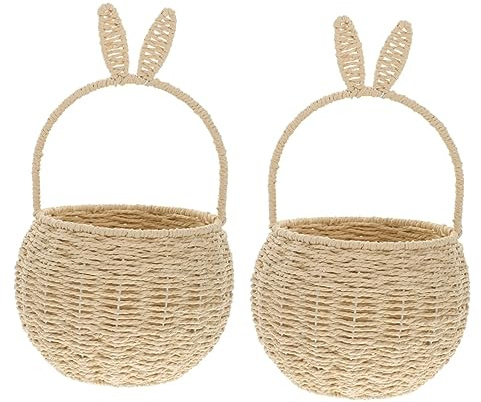 SAFIGLE 2stücke Wickelkorb Mit Hasenohr-design Handgewebter Geschenkkorb Kleiner Aufbewahrungskorb Für Süßigkeiten Blumen Und Dekoration Für Zuhause Und Feste