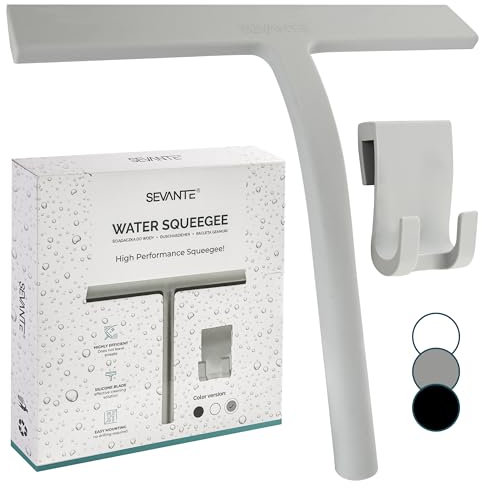 SEVANTE Duschabzieher 23 cm - Silikon Fensterabzieher - Bad Accessoires - Abzieher Dusche mit Halterung - Flitsche für Dusche, Glas und Spiegel - Duschkabinenabzieher - Hellgrau
