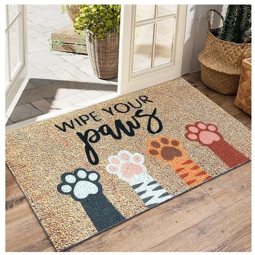 CrazyHome Wipe Your Paws Fußmatte, große Fußmatte für den Außenbereich, Matte für schlammige Pfoten, Katzen-Willkommensmatte, Teppiche für schmutzige Pfoten, waschbar, rutschfest, 60 x 90 cm