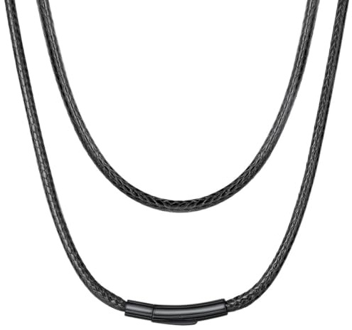3mm Braided Rope Chain 24 Inch Faux Leather Chain Men's Leather Necklaces Necklace with Black Clasp