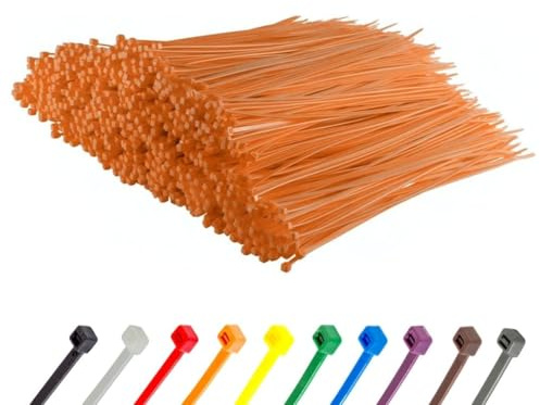 Gocableties Orange Cable Ties, 300mm x 3.6mm, Bulk Pack of 1000, 12” Premium Nylon Zip Ties, Multi-Purpose Plastic Tie Wraps, Secure Self-Locking Mechanism, for Home, Garden, Office and DIY