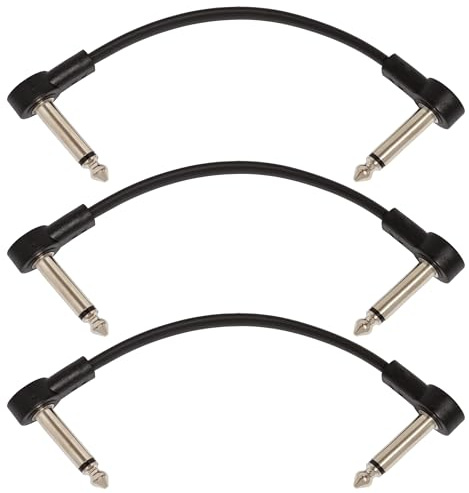 Tiger GTC-PT3 Patch Cables – 3 x 15cm Flat 1/4 Jack to Jack Leads | for Effects Pedals, Synths, Pedalboards & Audio Equipment - Pack of 3