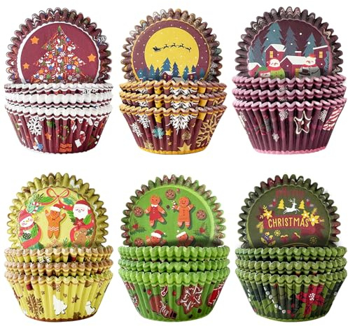 Gcardist Natale 300 pezzi Pirottini per muffin standard Cupcake-Becher 6 design Uomo di pan di zenzero Muffinpapier-Backförmchen Cupcake-Hüllen (taglia standard)