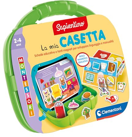 Clementoni Sapientino Montessori - Valigetta Magnetica La Mia Casetta, Gioco Educativo per Bambini 2-4 Anni, con Lavagna e 32 Magneti per Apprendere Lettere e Parole, Lingua Italiana, 16461