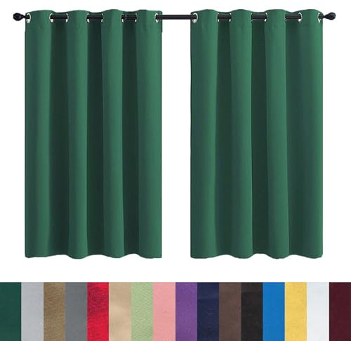 GAIFNAG Blickdichte Vorhänge mit Ösen Gardinen 150 x 60 cm Wohnzimmer Lärmschutz/Kälteschutz Warm Fadenvorhang mit Stangendurchzug für Hotels Büros Wohnzimmer, Dunkelgrün