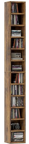 HOMCOM Unidad de almacenamiento para 204 CD, torre de almacenamiento con 12 cubos, estantería de 175 cm de alto para sala de estar, oficina en casa, sala de estudio, marrón rústico